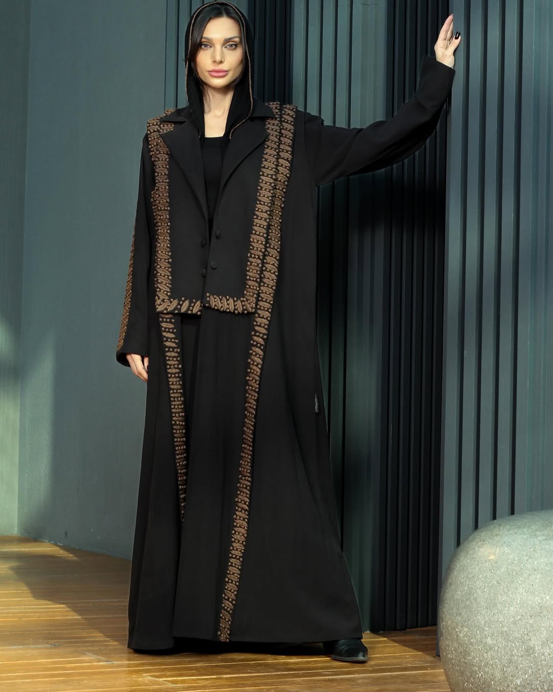 Black abaya embroidered with gold